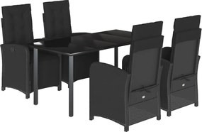 vidaXL Set mobilier de grădină cu perne, 5 piese, negru, poliratan
