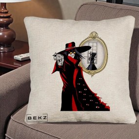 Perna Personalizata Hellsing Alucard cu Pistoale, 40x40 cm, Bej Canapea, Husa Detasabila, Perna Inclusa, BEKZ®