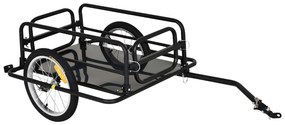 HOMCOM Cărucior pentru Bicicletă cu Pereți Pliabili și Detașabili, Remorcă pentru Bicicletă din Oțel și PE, 139x71.5x49 cm, Negru | Aosom Romania