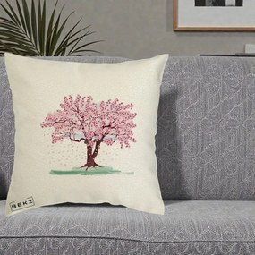 Perna Decorativa Cires Inflorit Acuarela, 40x40 cm, Ecru, Husa Detasabila, Perna Inclusa, BEKZ®
