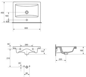 Set mobilier suspendat si lavoar Cersanit, Lara, cu doua sertare, 60 x 45 cm, alb