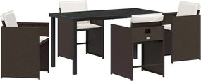 vidaXL Set de masă pentru grădină cu pernă 5 pcs Maro poliratan