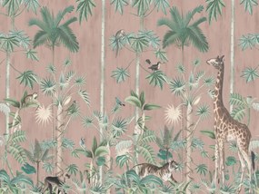 Fototapet, Giraffe's Stroll, Pink, Rebel Walls