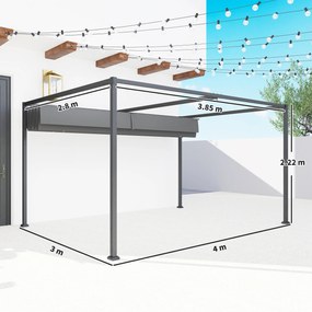 Outsunny Pergolă Gazebo 4x3 m cu Acoperiș Retractabil, Orificii de Drenaj, Țepușe și Șuruburi, Pergolă pentru Grădină din Poliester și Metal, Gri Închis | Aosom Romania