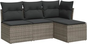 vidaXL Set canapea de grădină cu perne, 4 piese, gri, poliratan