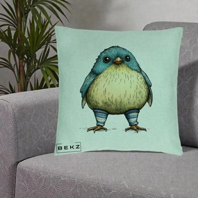 Perna Decorativa Pasare Albastra cu Sosete Albastre, 40x40 cm, Verde Menta, Husa Detasabila, Perna Inclusa, BEKZ®