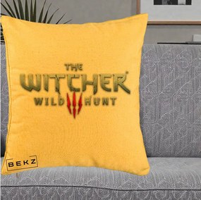 Perna Personalizata The Witcher 3 Wild Hunt, 40x40 cm, Galben, Husa Detasabila, Perna Inclusa, BEKZ®