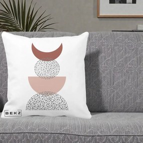Perna Decorativa Boho Luna Plina si Forme Punctate, 40x40 cm, Alba Mata, Husa Detasabila, Perna Inclusa, BEKZ®