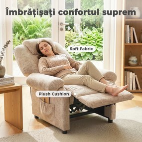 HOMCOM Fotoliu cu Înclinare Manuală Tapițat cu Suport Retractabil pentru Picioare și Buzunare Laterale, 88x91x108 cm, Bej | Aosom Romania