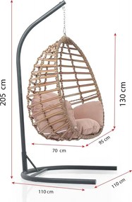 Balansoar scaun suspendat din rattan pentru exterior interior 205x110x95 cm