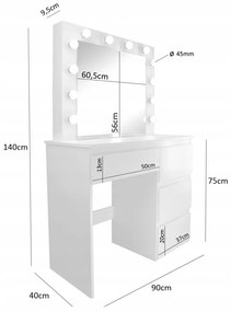 Masă de toaletă cu lumini LED și sertare