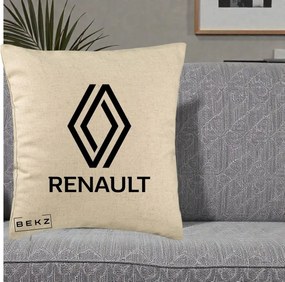 Perna Personalizata cu emblema Renault, 40x40 cm, Bej, Husa Detasabila, Perna Inclusa, BEKZ®