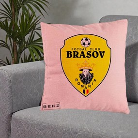 Perna Personalizata FC Brasov Fotbal Romania, 40x40 cm, Roz, Husa Detasabila, Perna Inclusa, BEKZ®