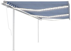 vidaXL Copertină retractabilă manual cu LED, albastru/alb, 6x3,5 m