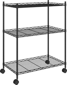 vidaXL Raft depozitare cu roți, 3 niveluri, negru, 60x35x81cm, 150 kg