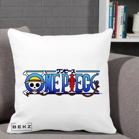 Perna Personalizata One Piece Clasic Albastru, 40x40 cm, Alba Mata, Husa Detasabila, Perna Inclusa, BEKZ®