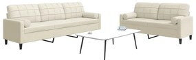 vidaXL Set de canapele cu perne/rulouri, 2 piese, crem, catifea
