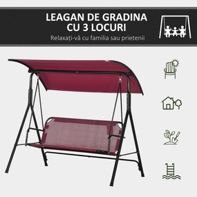 Outsunny Balansoar de Grădină cu 3 Locuri, Copertină Parasolar Reglabilă și Șezut Respirabil, 172x110x153 cm, Roșu Vin | Aosom Romania