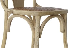 Scaun cu brațe dining din lemn masiv de ulm cu șezut împletit din rattan, 57×46×78 cm, „Brasserie"