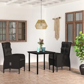 3099353 vidaXL Set mobilier de grădină, cu perne, 3 piese, negru