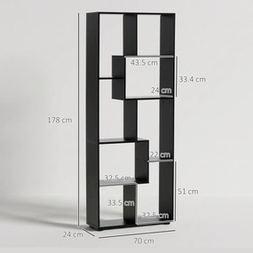 HOMCOM Bibliotecă Modernă cu 8 Rafturi din PAL E1, Design pentru Casă și Birou, 70x24x178 cm, Alb | Aosom Romania