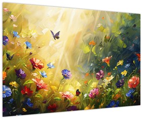 Tablou - Pajiște cu flori de primăvară, pictură (90x60 cm)