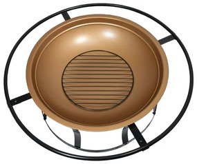 Vatră portabilă pe lemn cu grătar neagră/cupru