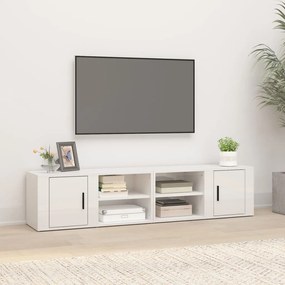 Comode TV, 2 buc., alb extralucios 80x31,5x36 cm lemn prelucrat 2, Alb foarte lucios