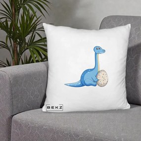 Perna Decorativa Brontosaur cu Ou, 40x40 cm, Alb Pufos, Husa Detasabila, Perna Inclusa, BEKZ®
