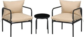 Outsunny Set de mobilier de gradina 3 piese pentru 2 persoane cu 2 fotolii si 1 masa de cafea rotunda, metal, negru si bej | Aosom Romania