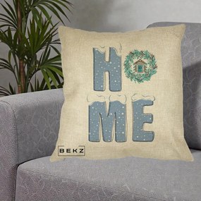 Perna Decorativa HOME Iarna cu Coroana, 40x40 cm, Crem, Husa Detasabila, Perna Inclusa, BEKZ®