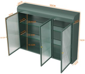 Dulap de Perete cu 3 Uși din Sticlă cu Design Curbat, Verde închis | Aosom Romania
