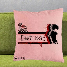 Perna Personalizata Death Note L Lawliet Rosu-Negru, 40x40 cm, Roz, Husa Detasabila, Perna Inclusa, BEKZ®