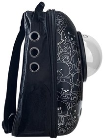 Rucsac pentru transportul animalelor de companie, negru cu model ursuleț