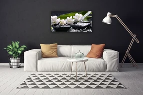 Tablou pe panza canvas Pietre florale flori alb negru