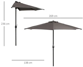 Outsunny Umbrelă Semicirculară Perete Grădină Deschidere Manivela Poliester Gri 269x138x236cm | Aosom Romania
