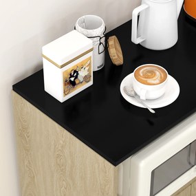 Cărucior de bucătărie din PAL cu raft deschis, dulap cu 2 uși și poliță laterală cu 2 niveluri, 75x40x80,5cm stejar și negru HOMCOM | Aosom Romania