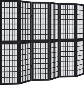vidaXL Paravan de cameră cu 6 panouri, negru, lemn masiv paulownia