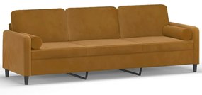 3153118 vidaXL Canapea cu 3 locuri cu perne&pernuțe, maro, 210 cm, catifea