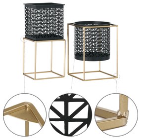Set 2 suporturi pentru ghivece, pătrat/rotund, negru/auriu, ESME SET