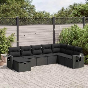 3325531 vidaXL Set mobilier de grădină cu perne, 8 piese, negru, poliratan