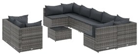 3308306 vidaXL Set mobilier de grădină cu perne, 10 piese, gri, poliratan