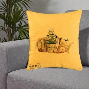 Perna Decorativa Colt Cozy de Craciun Boho, 40x40 cm, Galben, Husa Detasabila, Perna Inclusa, BEKZ®