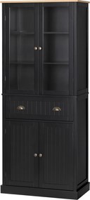 HOMCOM Bufet mobilier bucătărie dulap de bucătărie 4 uși dintre care 2 uși vitrate și 1 sertar rafturi reglabile - negru | Aosom Romania