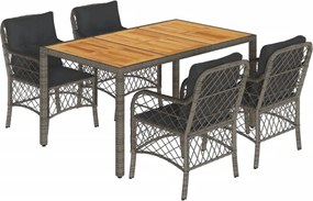 vidaXL Set mobilier de grădină cu perne, 5 piese, gri, poliratan