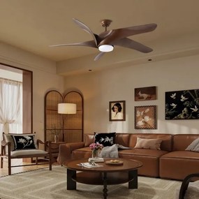 ZEVENTI - Ventilator LED de tavan LUCCA, 18W, 230V, Wi‑Fi Tuya, maro + telecomandă