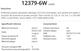 Plafoniera LED design modern LASSE alb 12379-6W GL