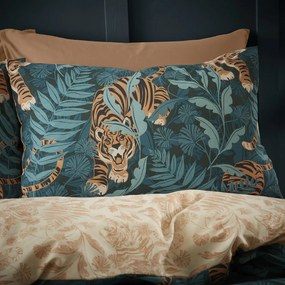 Lenjerie de pat verde/maro pentru pat dublu 200x200 cm Tropic Tiger Leaf – Catherine Lansfield