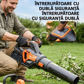 Outsunny Suflător de Frunze cu Baterie 20V, Motor Brushless 900W, 3 Niveluri de Viteză, Turbo Boost, Încărcător, Ușor, pentru Grădină, Frunze, Zăpadă, Praf | Aosom Romania