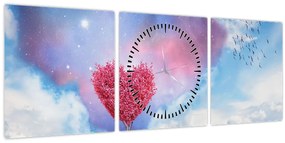 Tablou - Copac de inimă roz (cu ceas) (90x30 cm)